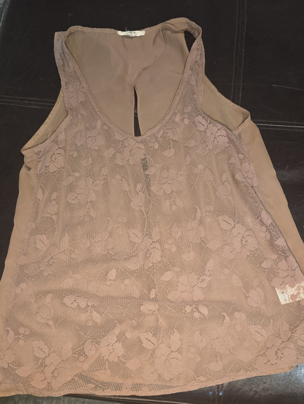 Iris Lace Overlay Sleeveless Tank - Taupe Slit In The Back.